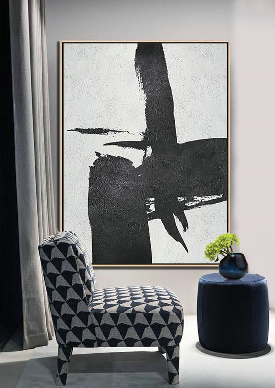 Large Abstract Art,Black And White Minimal Painting On Canvas - Wall Art Painting